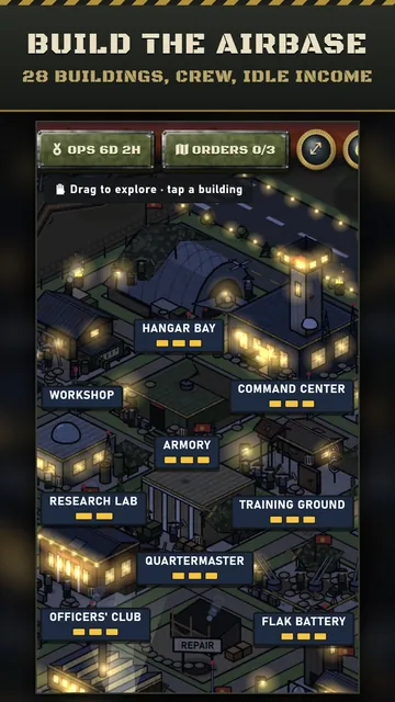 The airbase map at night with its buildings