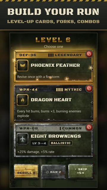 Level-up cards to choose from